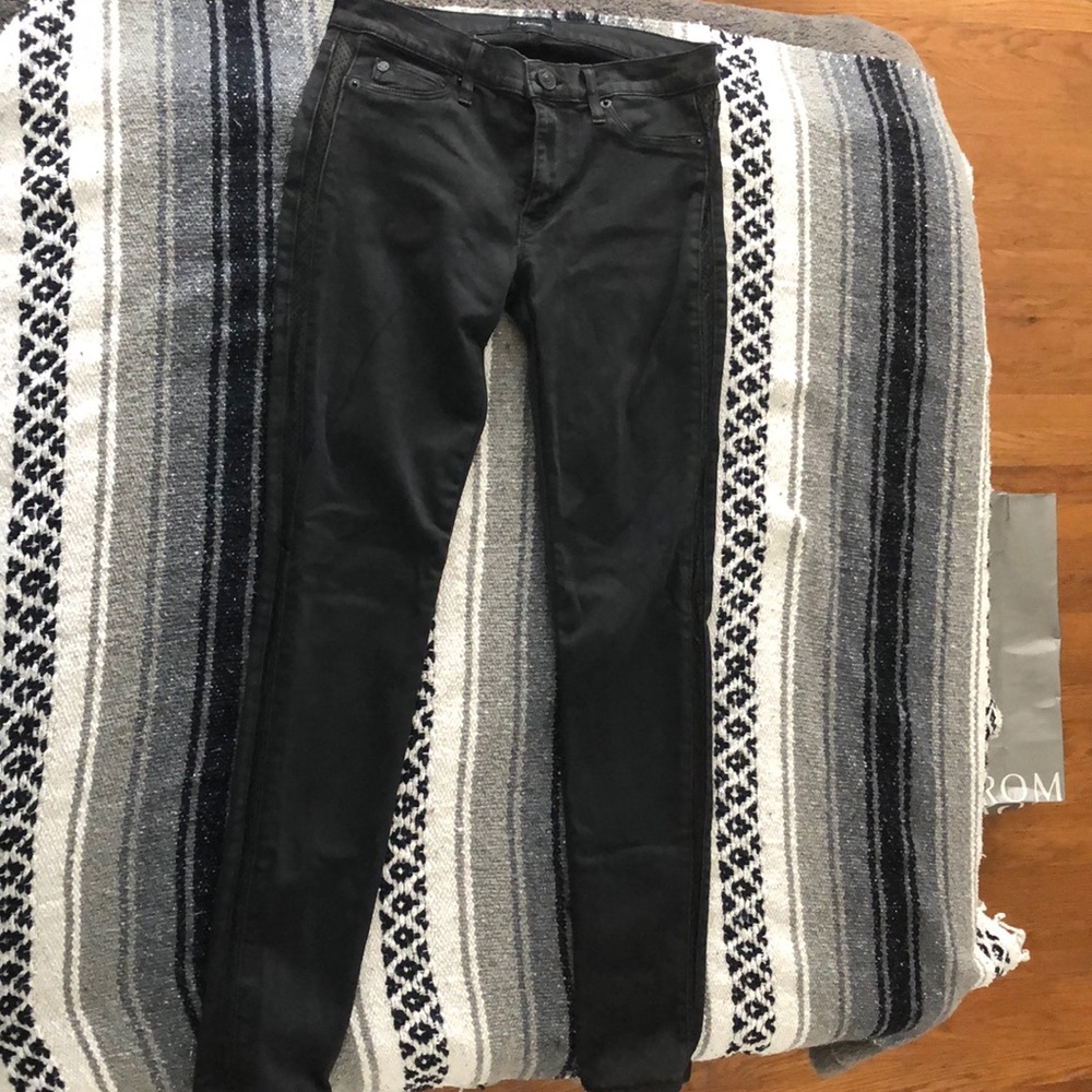 Hudson Black Skinny Jeans with Leather Strip/ 27 - Picture 2 of 5